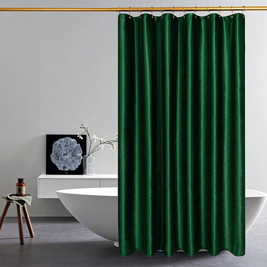 Dark Green Velvet Shower Curtains for Bathroom, Extra Long 84inch Shower Curtains with Hooks Luxury 260 GSM Heavy-Duty Fabric Thicken, Washable, Waterproof Shower Curtain for Hotels,Showers 72x84in