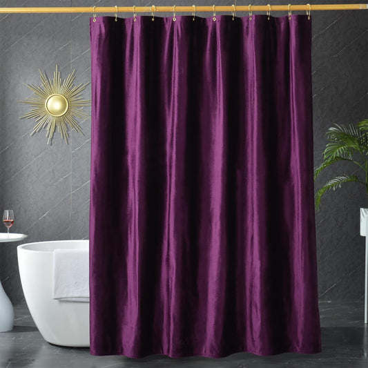 HYAWGE Dark Purple Velvet Shower Curtains for Bathroom,260 GSM Heavy-Duty Fabric Luxury Shower Curtain with Hooks, Thicken, Washable, Waterproof Shower Curtain for Hotels, Bathtubs, 72 x 72 inches