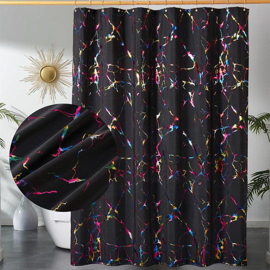 Black Marble Shower Curtains,Unique Metallic Colorful Foil Printed,Water-Proof,Fabric Shower Curtain with Hooks, with Hooks,Standard 72x72 Inches